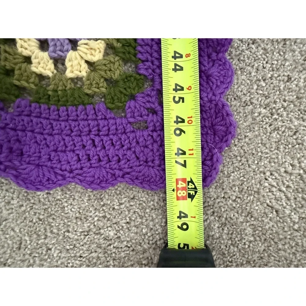 Groovy Granny Square Handmade Crocheted Afghan Throw Blanket 48x70 Purple Green